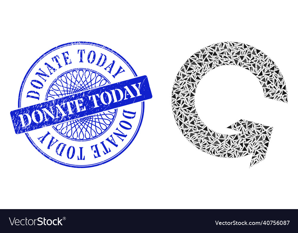 Grunge donate today badge and triangle rotate ccw vector image Grunge donate today badge and triangle rotate ccw