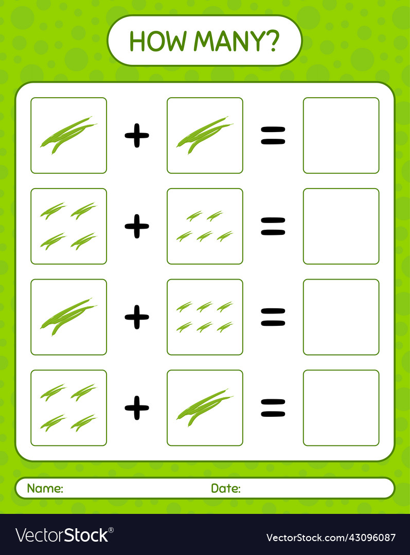 How many counting game with green bean worksheet