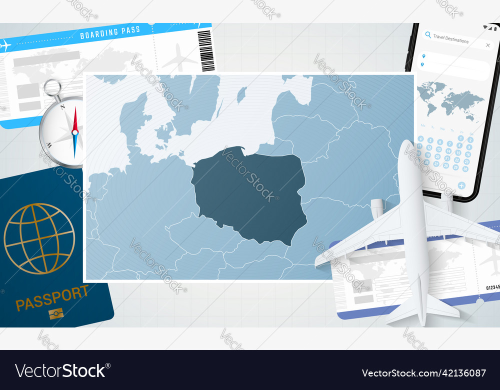 Journey to poland with a map of background