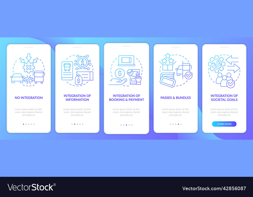 Maas integration levels blue gradient onboarding vector image Maas integration levels blue gradient onboarding