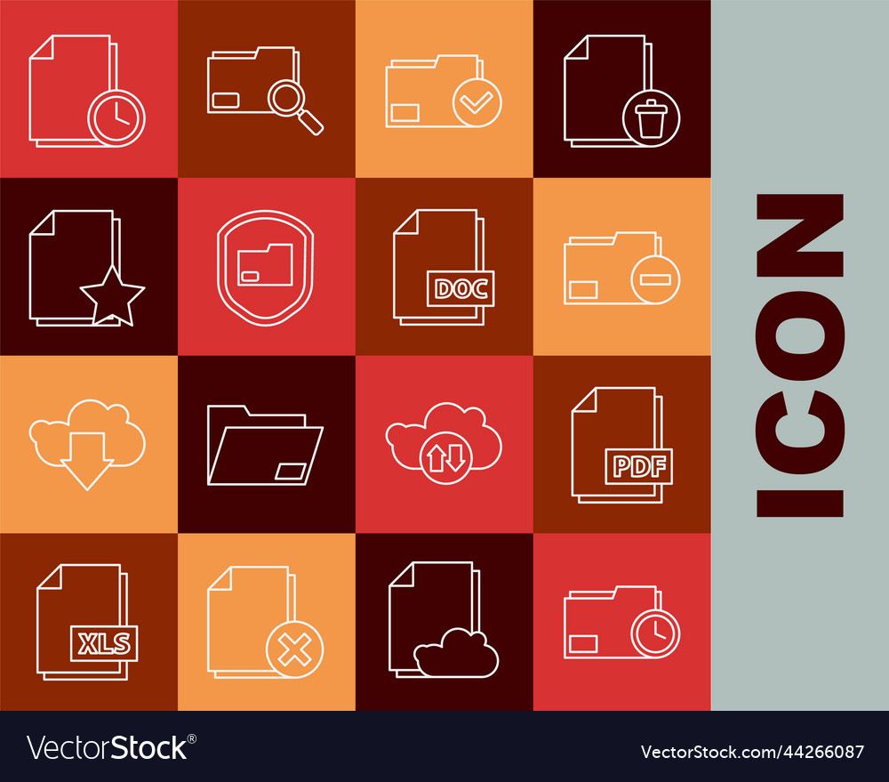 Set line document folder with clock pdf file vector image Set line document folder with clock pdf file