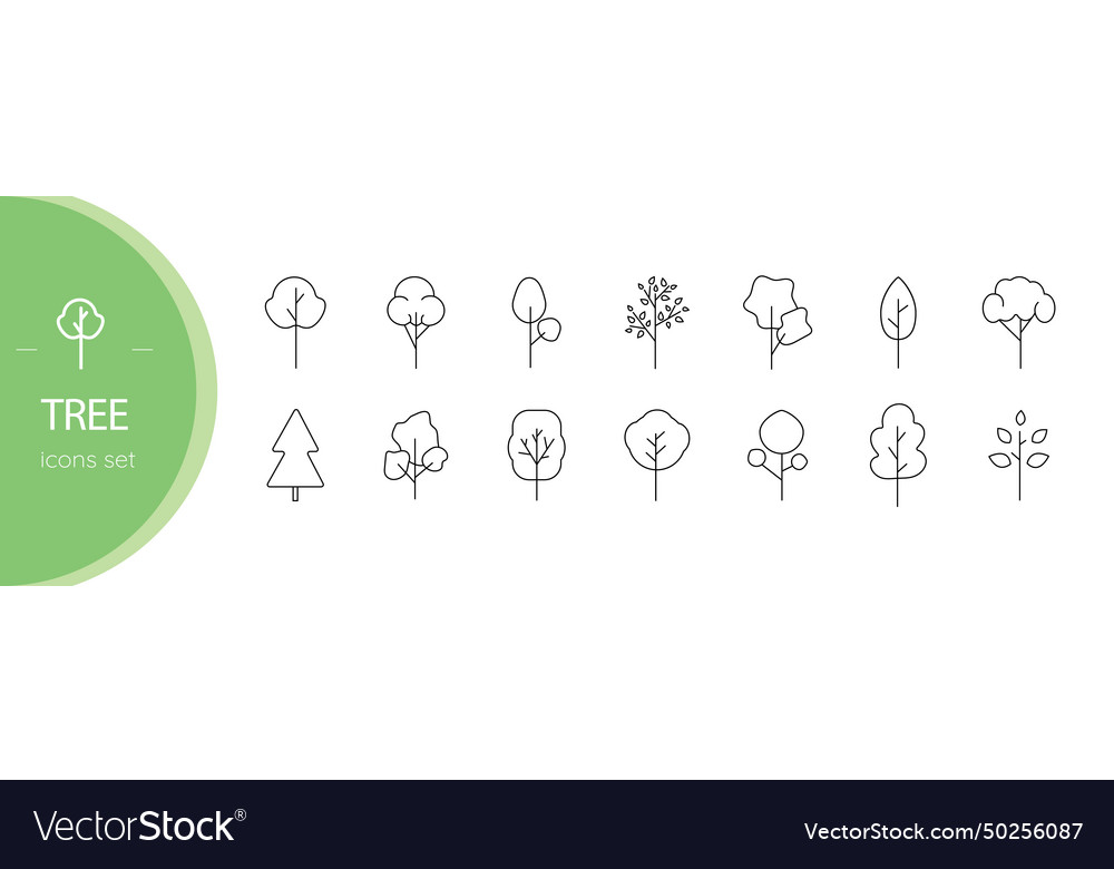 Tree linear icons set