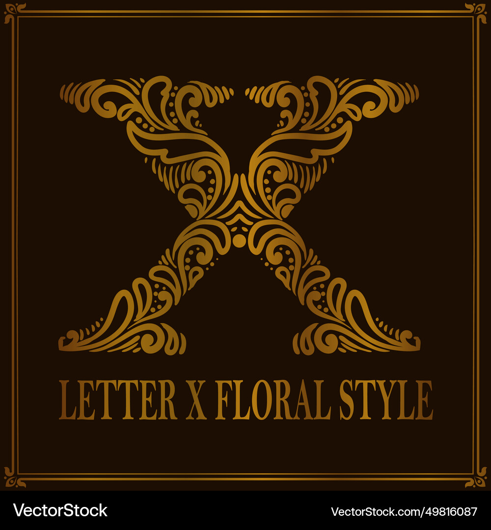 Vintage letter x floral pattern style Royalty Free Vector