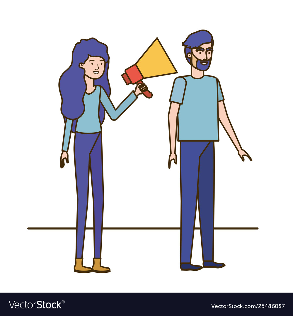 Young couple in with megaphone hand