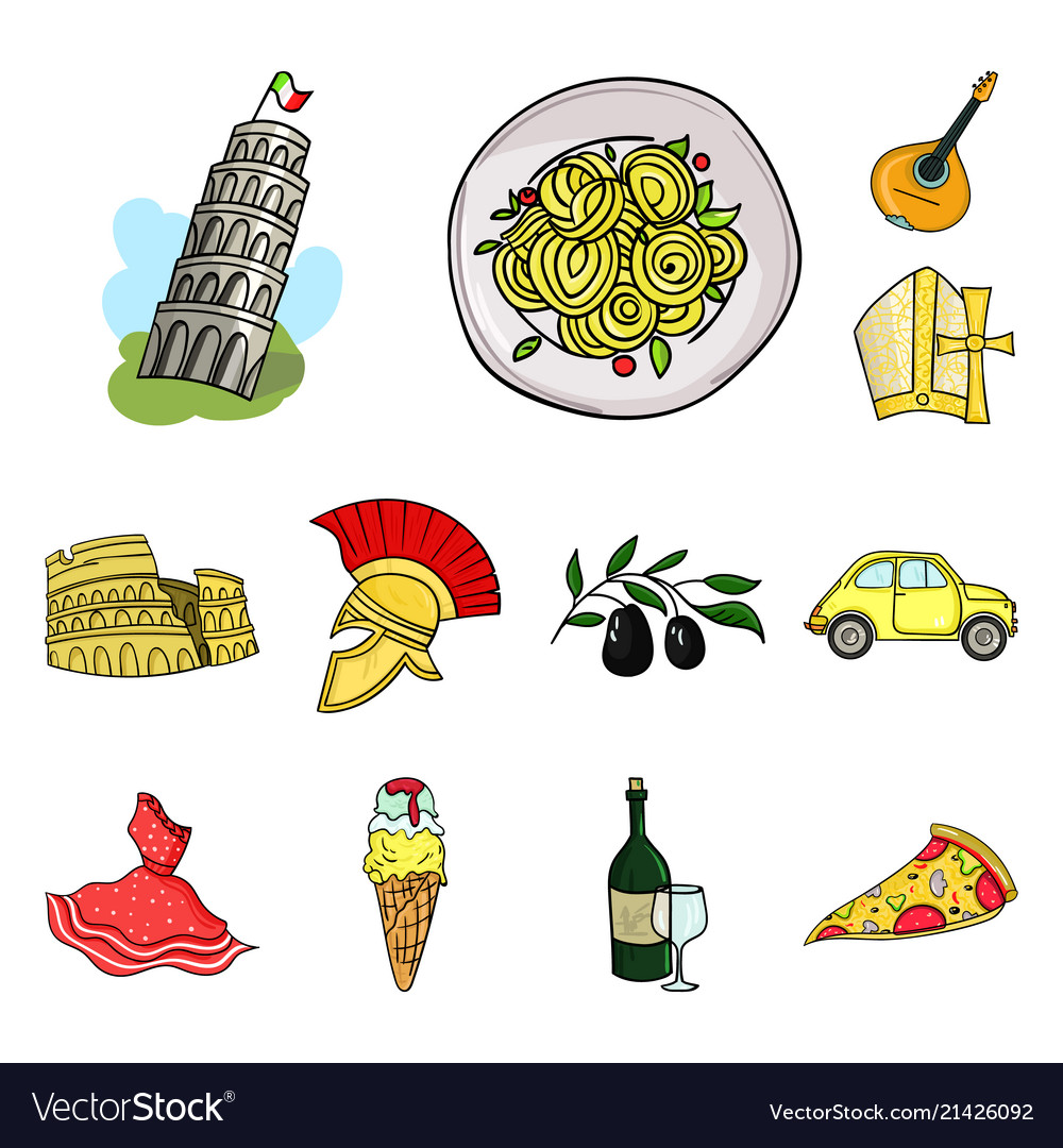 Country italy cartoon icons in set collection Vector Image