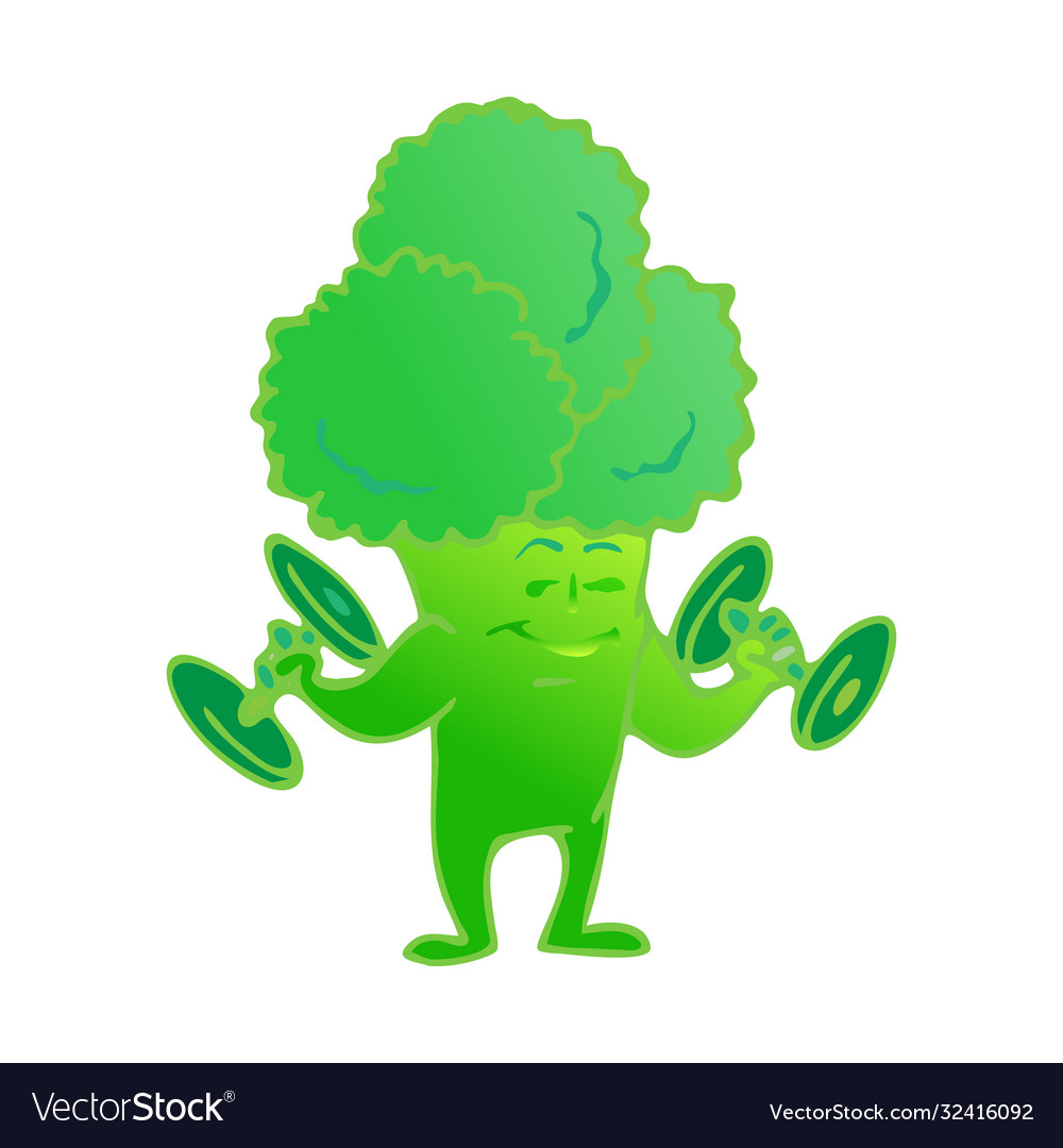 Cute broccoli cartoon character posing