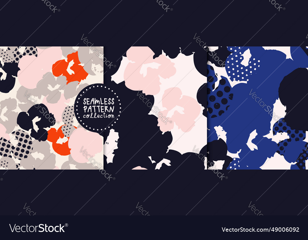 Dark set of seamless patterns with abstract