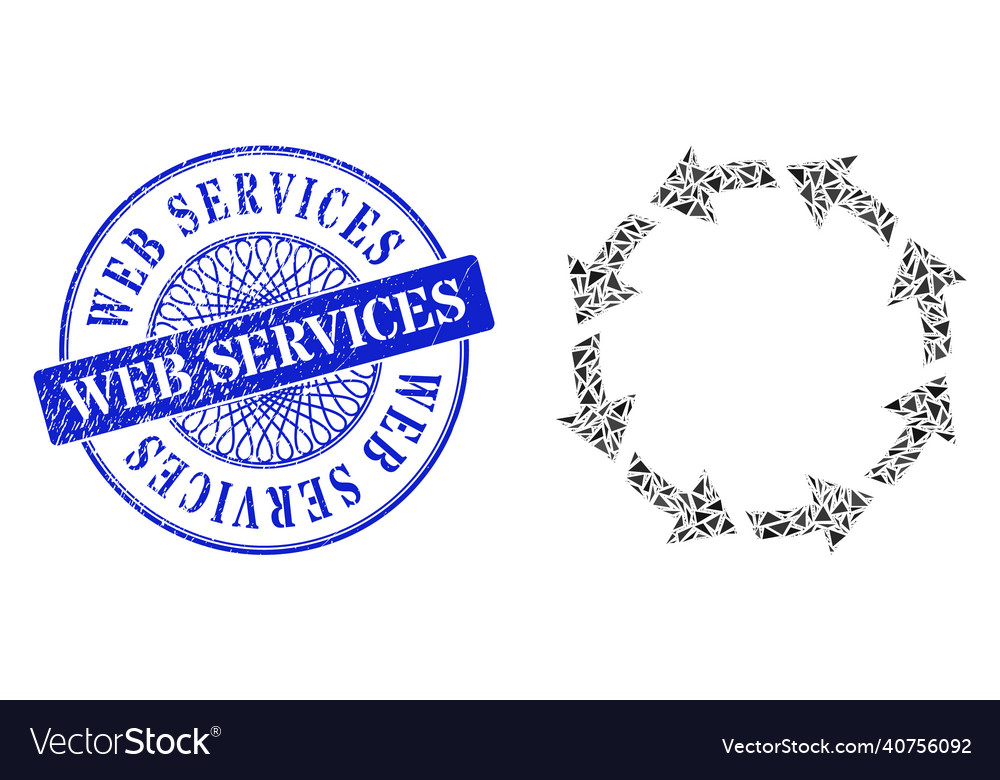 Grunge web services stamp seal and triangle rotate vector image Grunge web services stamp seal and triangle rotate