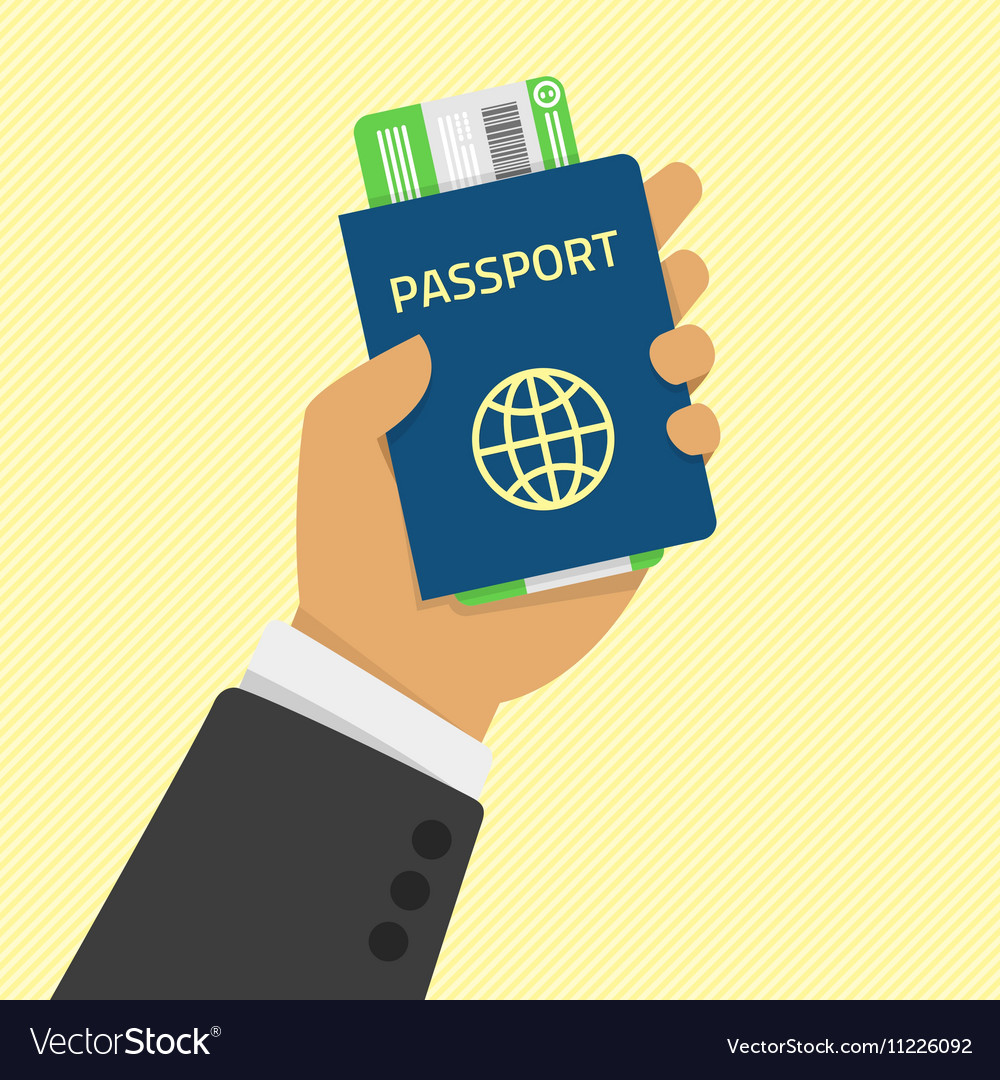 Hand holding passport with tickets Royalty Free Vector Image