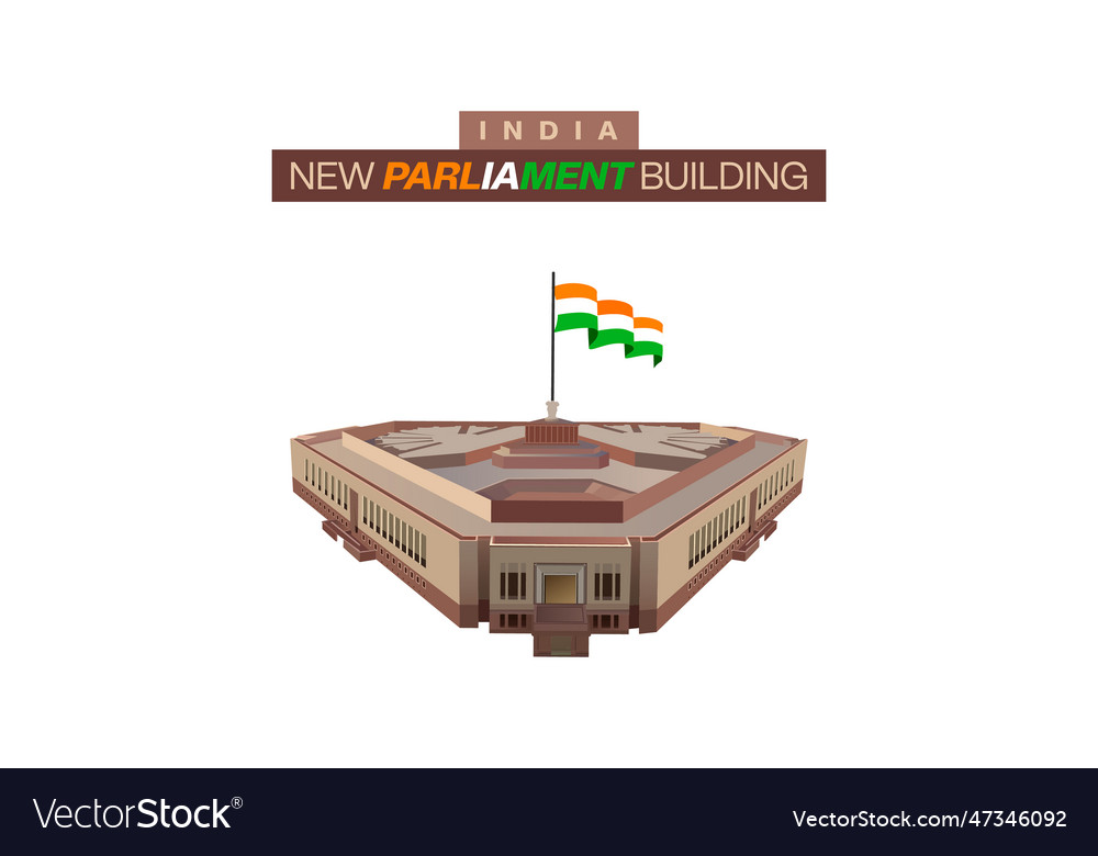 India new parliament building with flag Royalty Free Vector