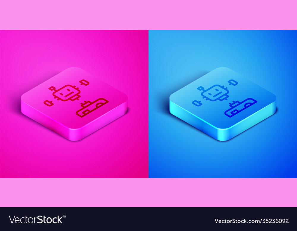 Isometric line disassembled robot icon isolated