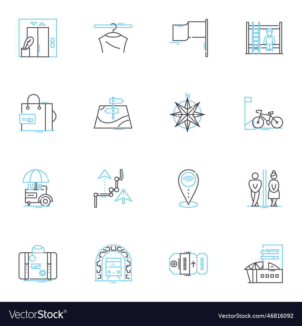 Road atlas linear icons set navigation