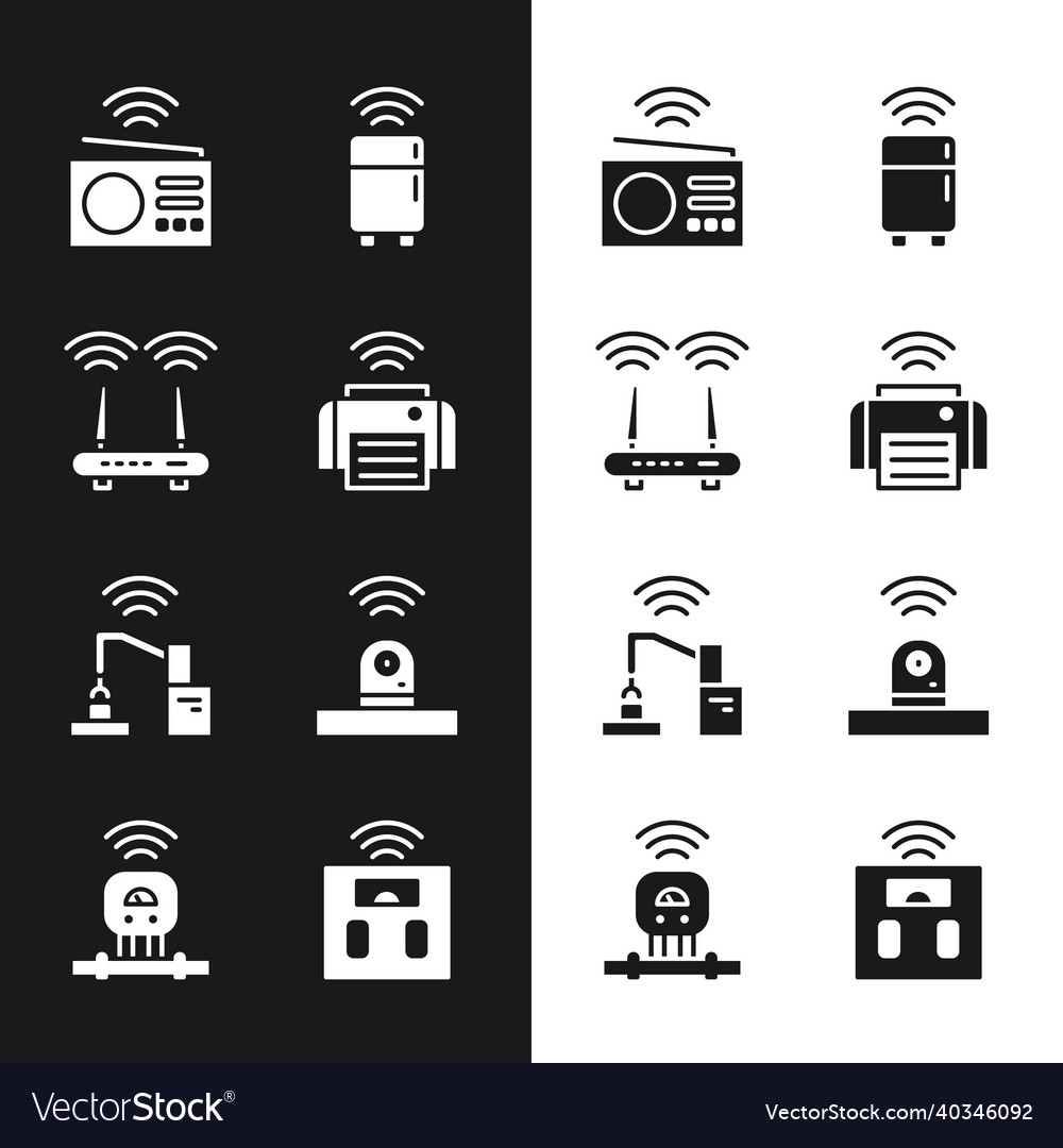 Set smart printer router and wi-fi signal radio vector image Set smart printer router and wi-fi signal radio