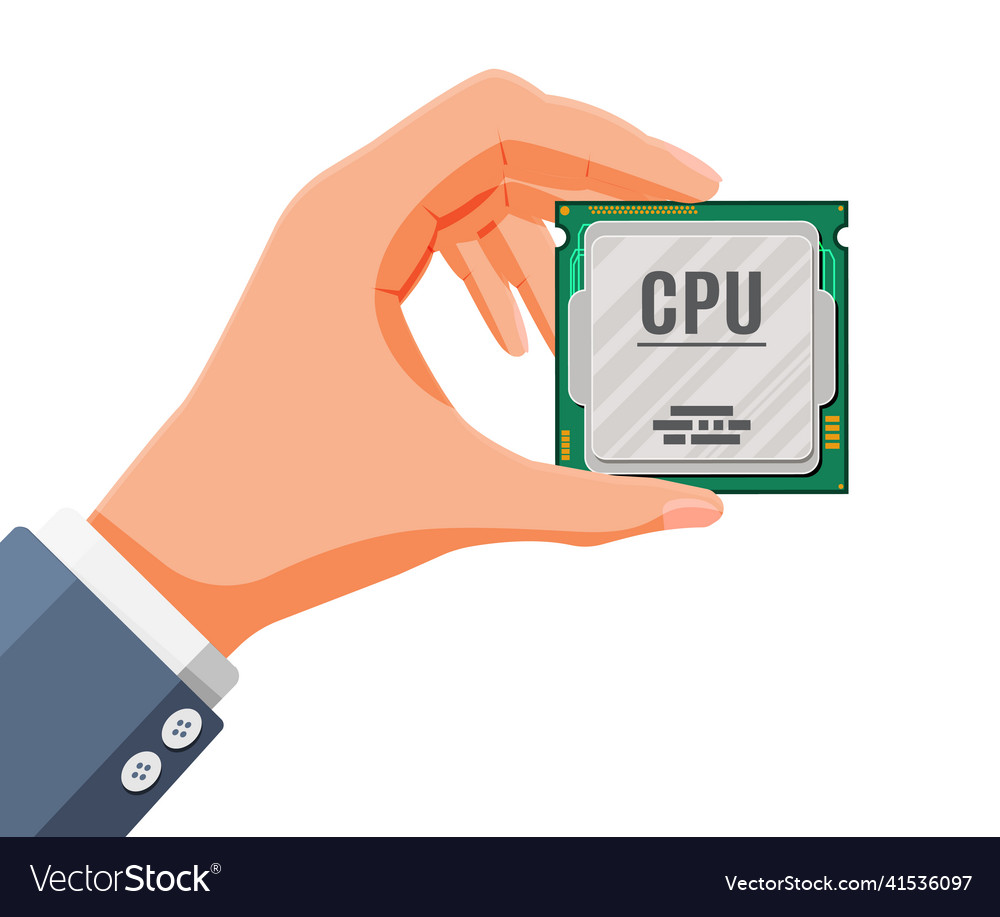 Computer processor chip in hand vector image Computer processor chip in hand