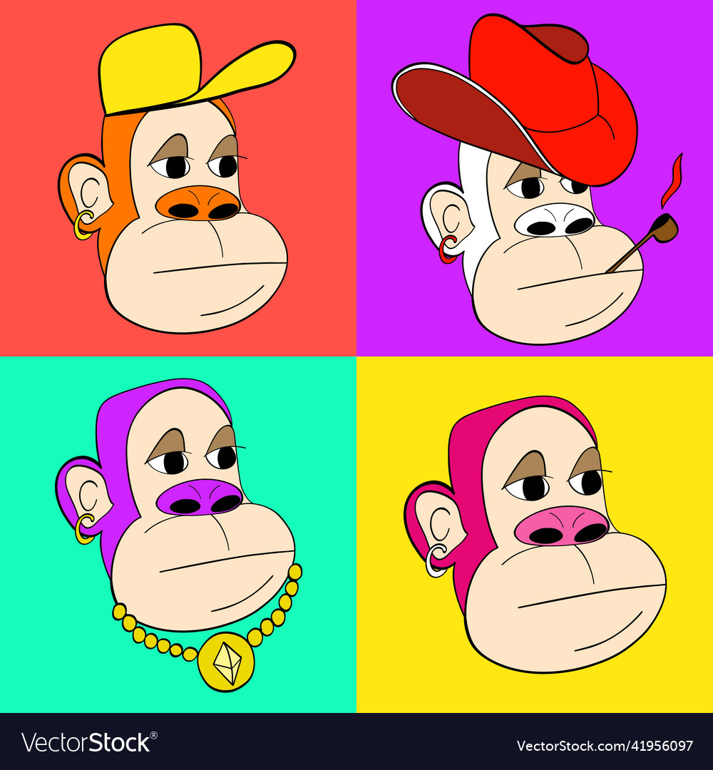 Four monkeys on colored backgrounds