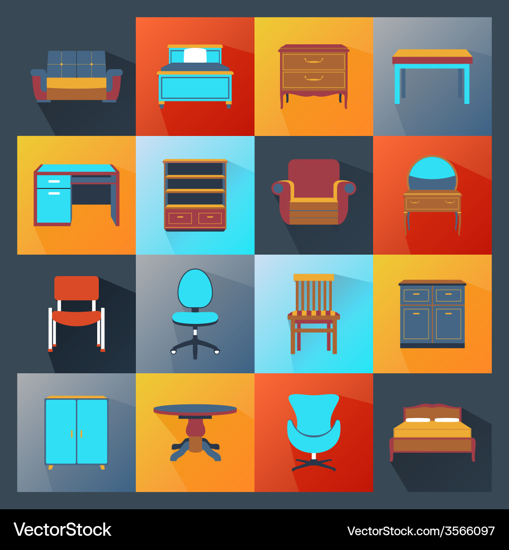 Furniture icons flat Royalty Free Vector Image
