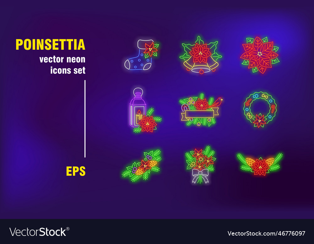 Poinsettia neon signs set Royalty Free Vector Image