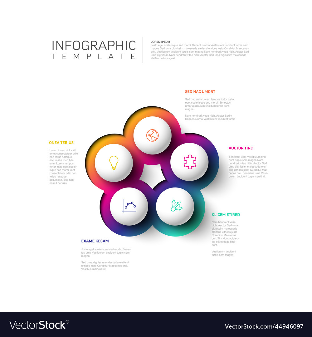 Simple infographic with five white balls and icon