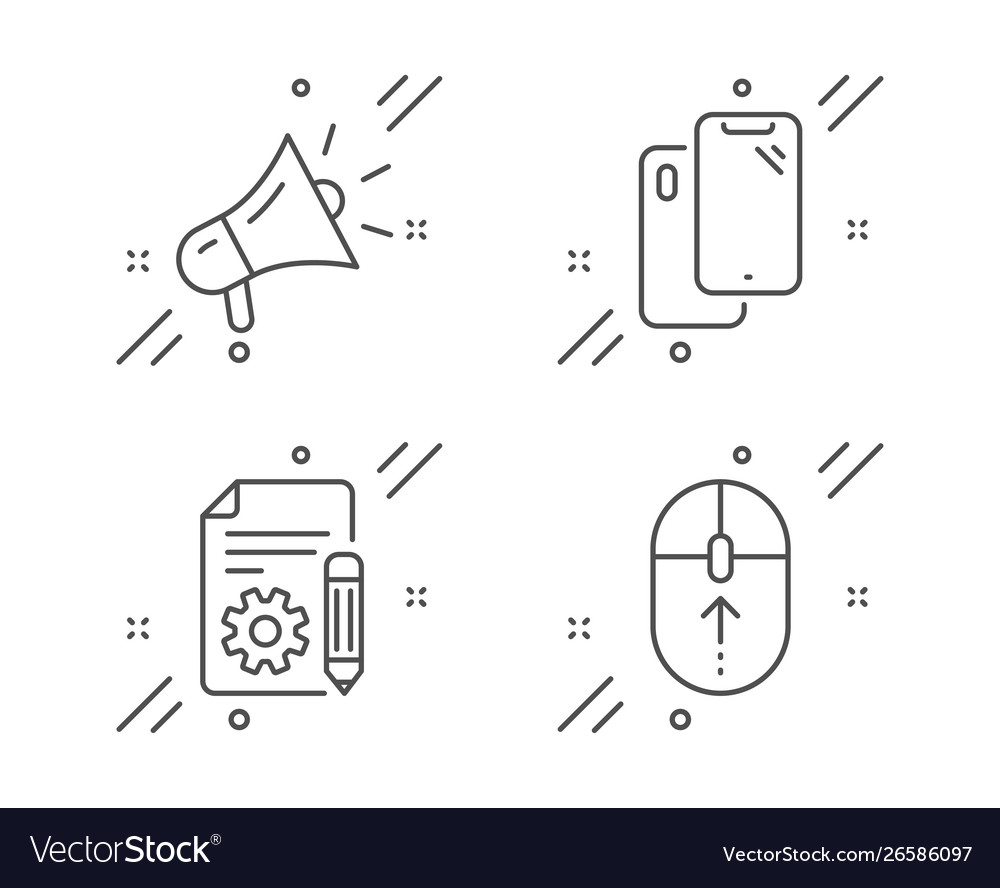 Smartphone documentation and megaphone icons set Vector Image Smartphone documentation and megaphone icons set