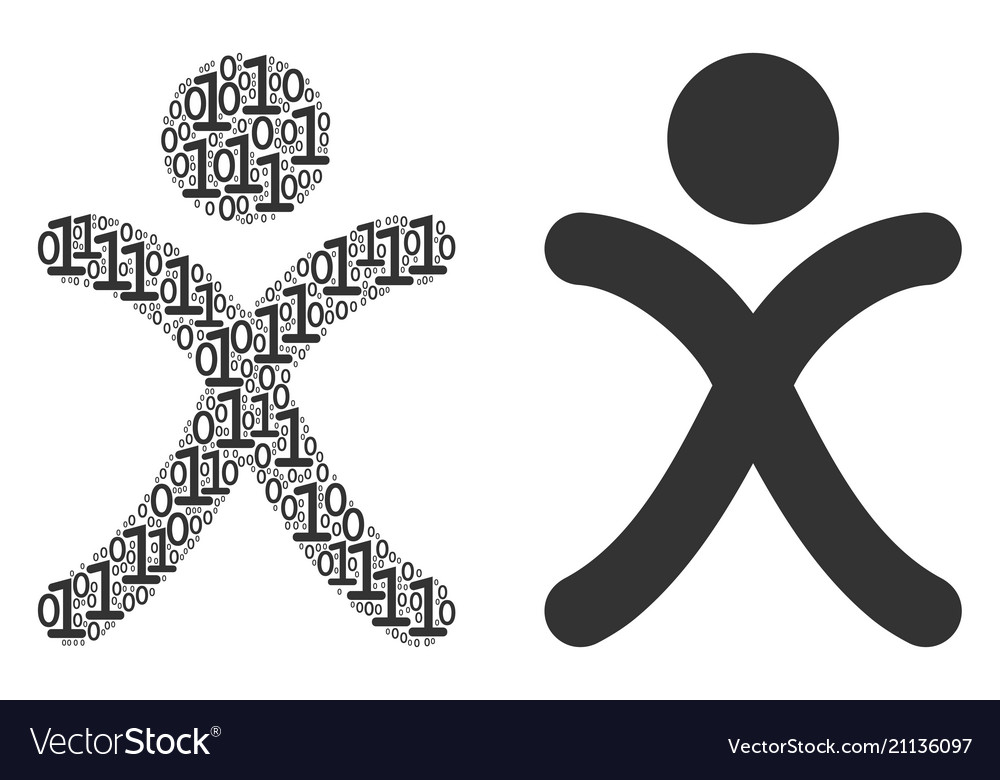 X generation boy collage of binary digits