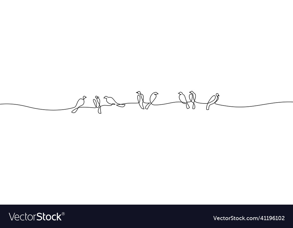 Abstract birds on branches continuous one line vector image Abstract birds on branches continuous one line