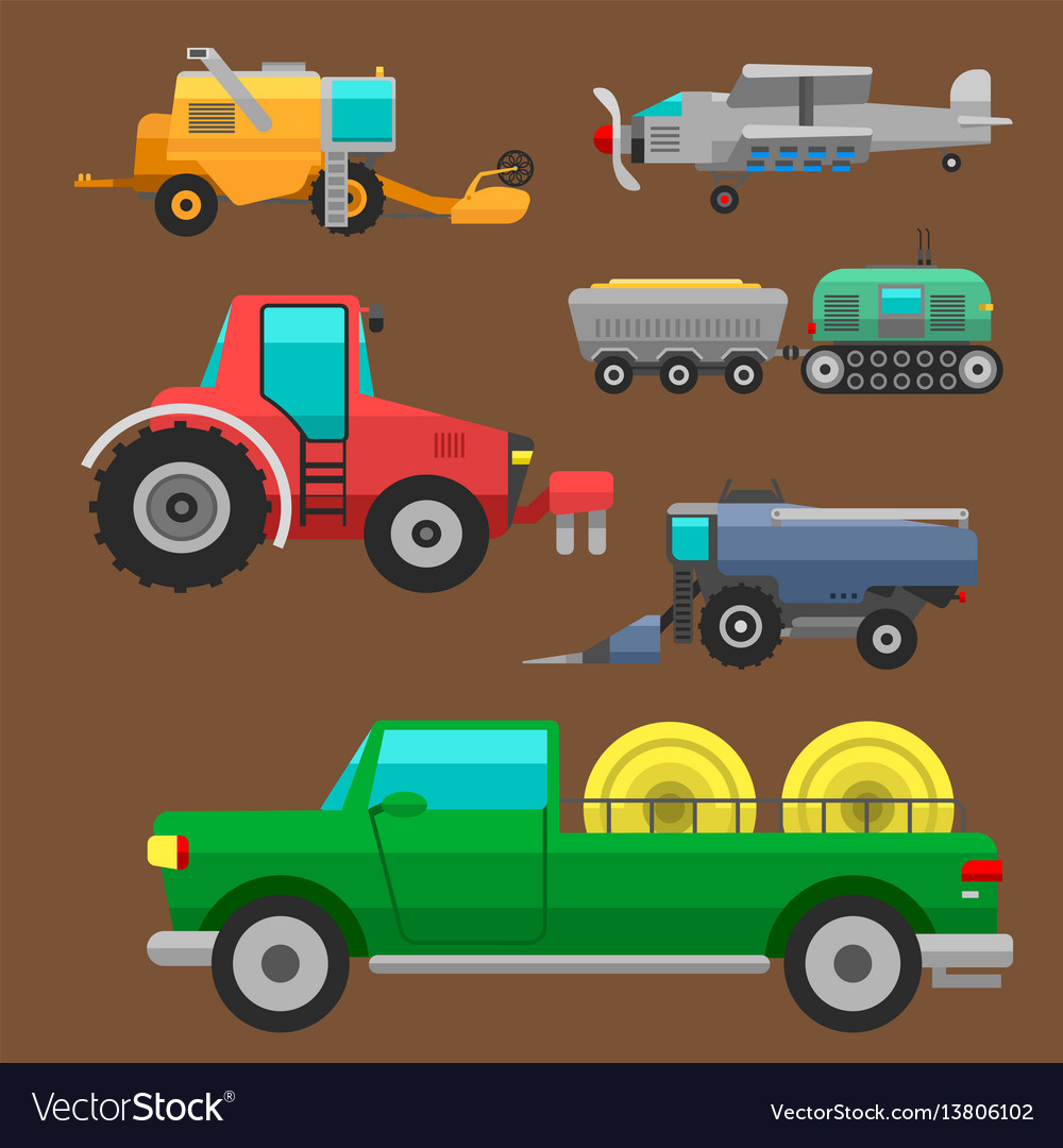 Agricultural vehicles and harvester machine Vector Image