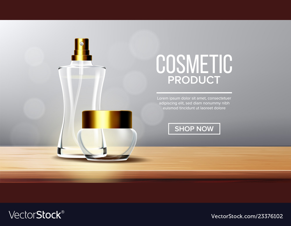Cosmetic Glass Banner Bottle Jar Healthy Vector Image