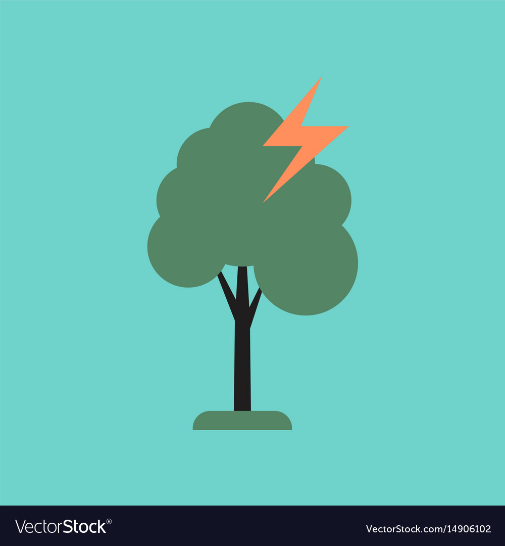 Flat icon on stylish background lightning tree