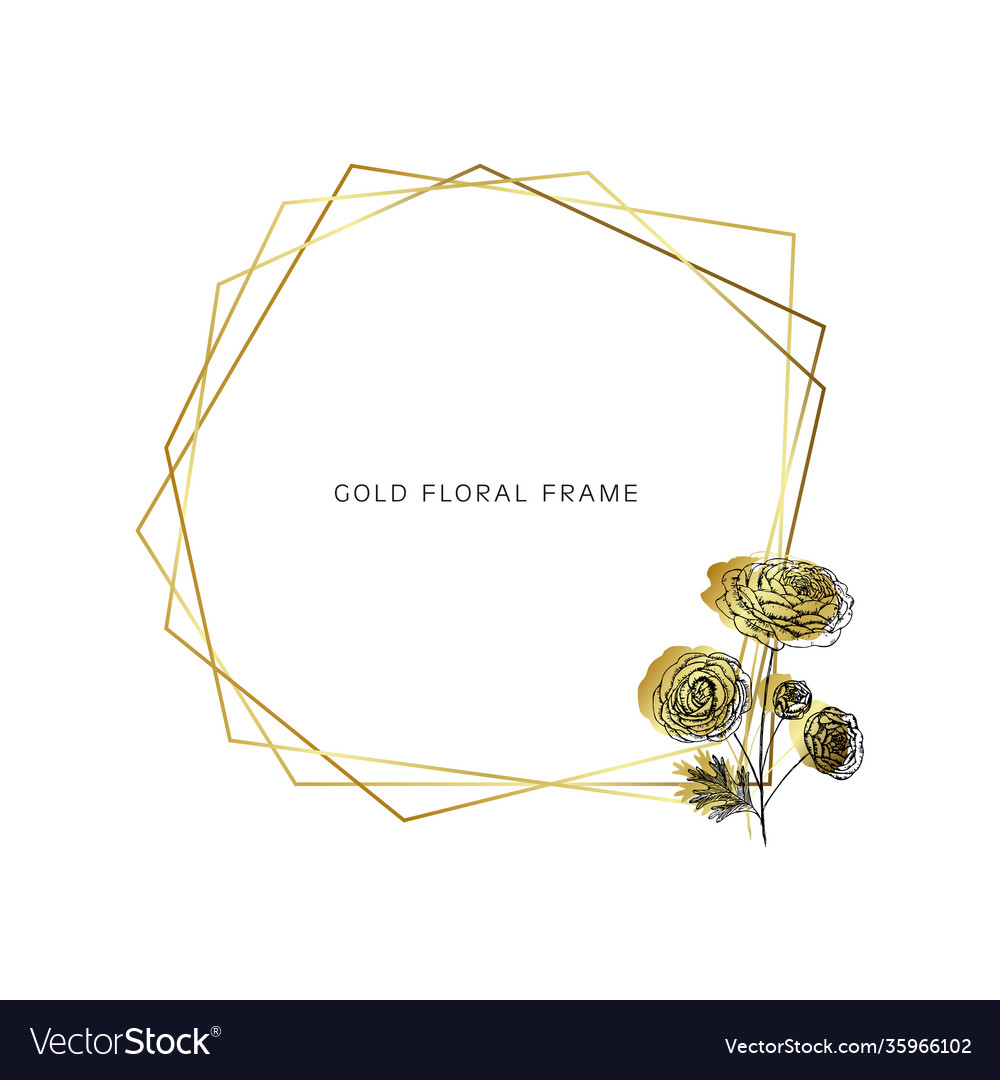 Geometrical gold frame design with floral vector image Geometrical gold frame design with floral