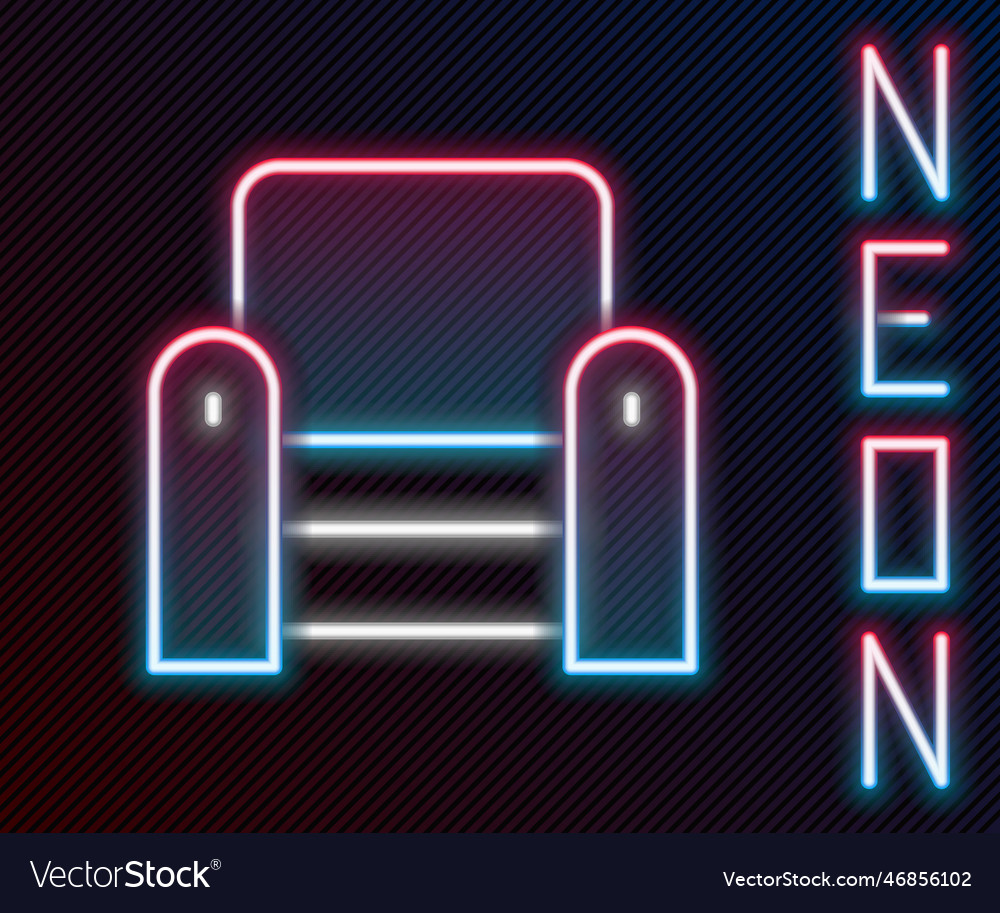 Glowing neon line armchair icon isolated on black