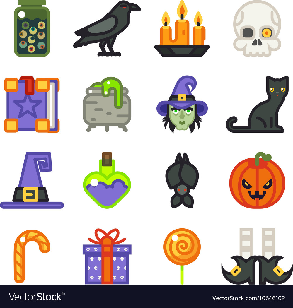 Halloween witch magic icons set isolated flat