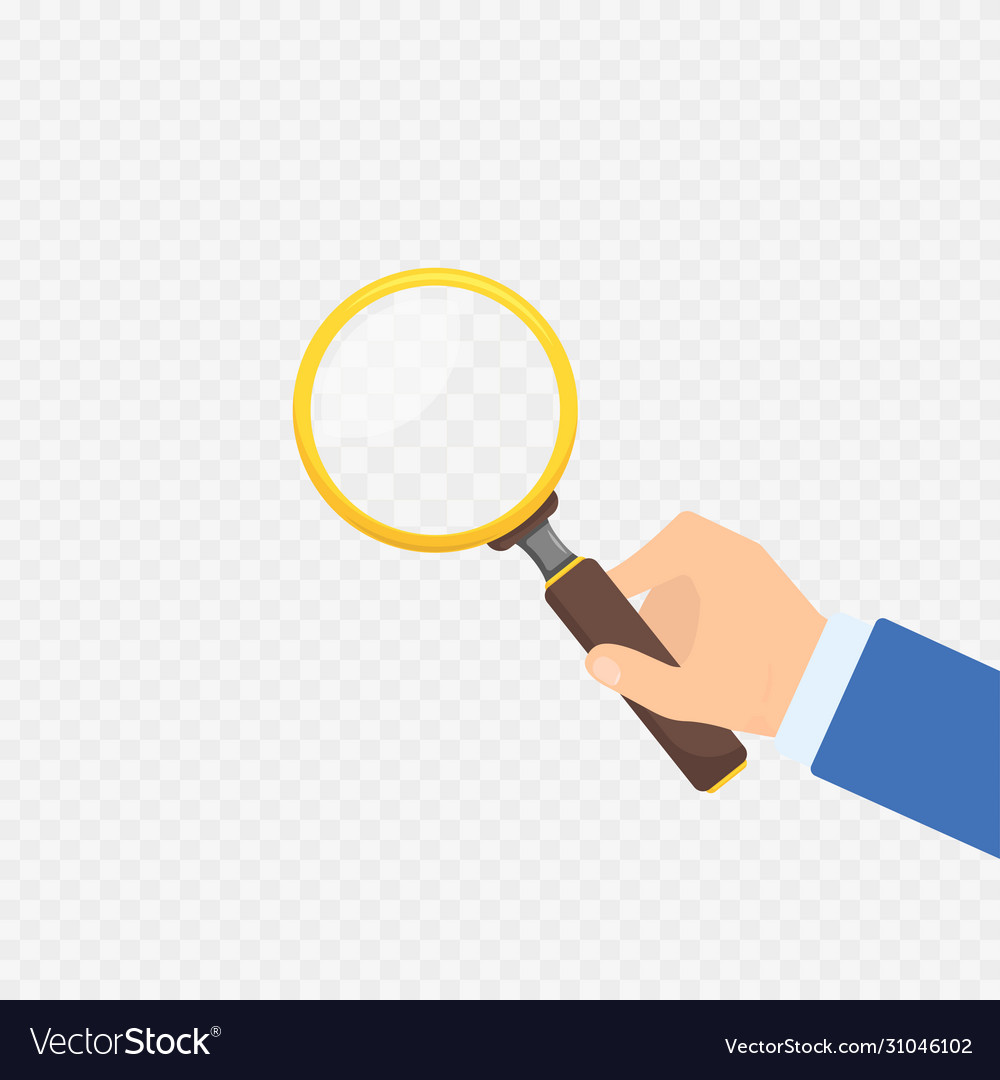 Hand with magnifier on transparent background vector image Hand with magnifier on transparent background