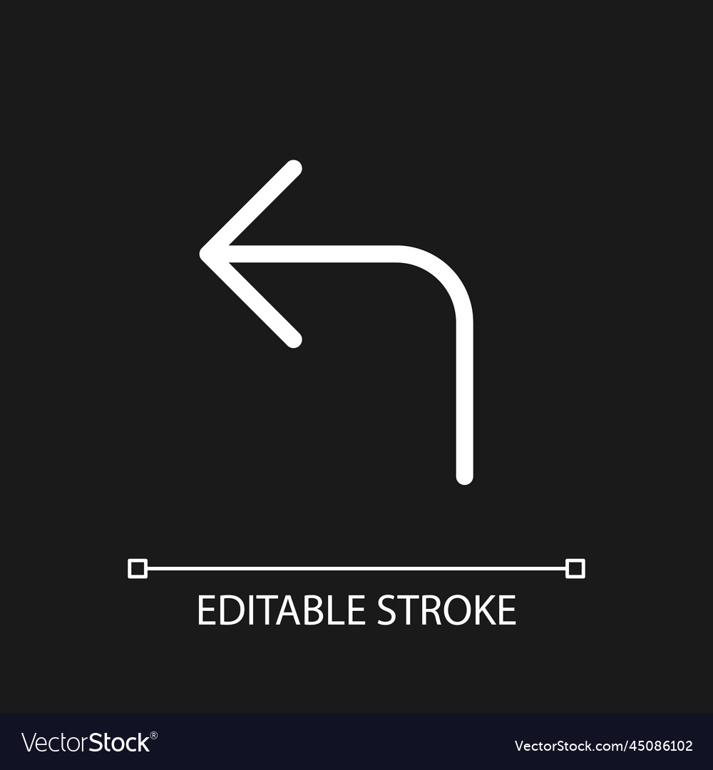 Left turn arrow pixel perfect white linear ui vector image Left turn arrow pixel perfect white linear ui