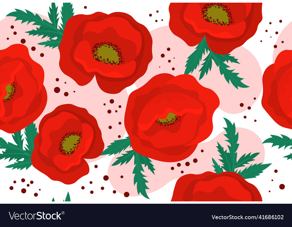 Red poppies seamless pattern vector image Red poppies seamless pattern