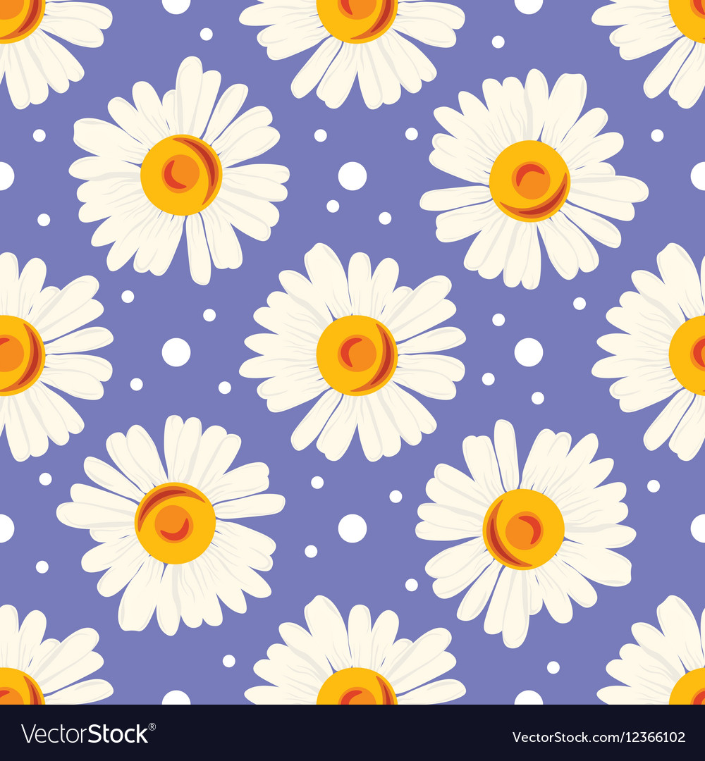 Seamless pattern with white chamomiles and dots