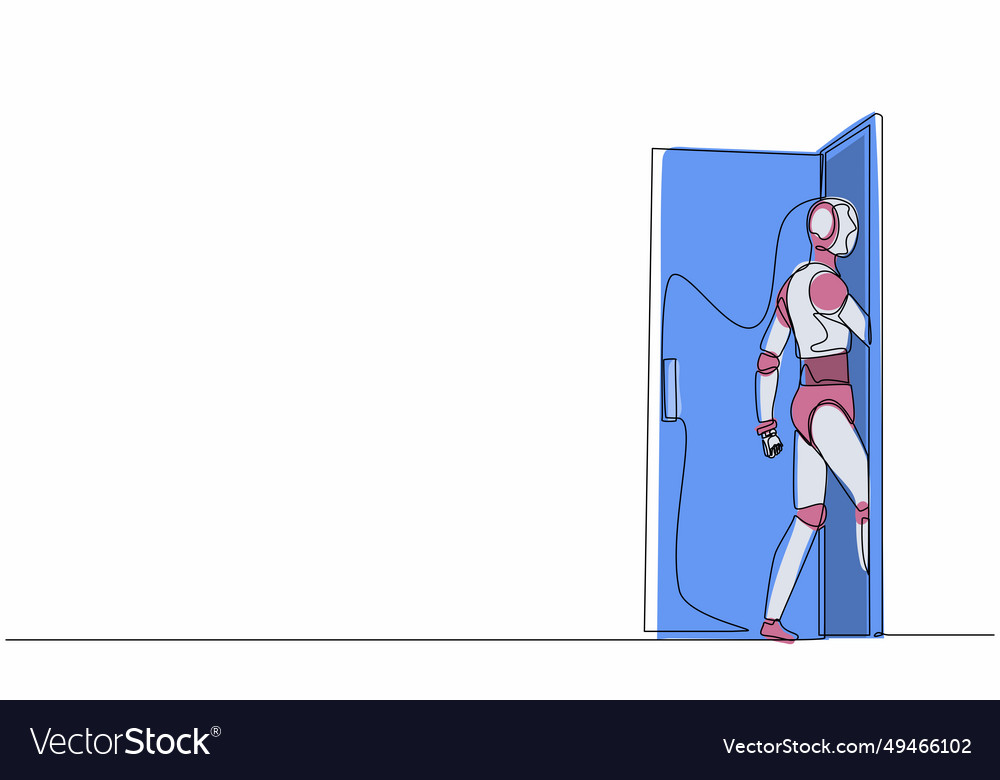 Single continuous line drawing robots walking vector image Single continuous line drawing robots walking