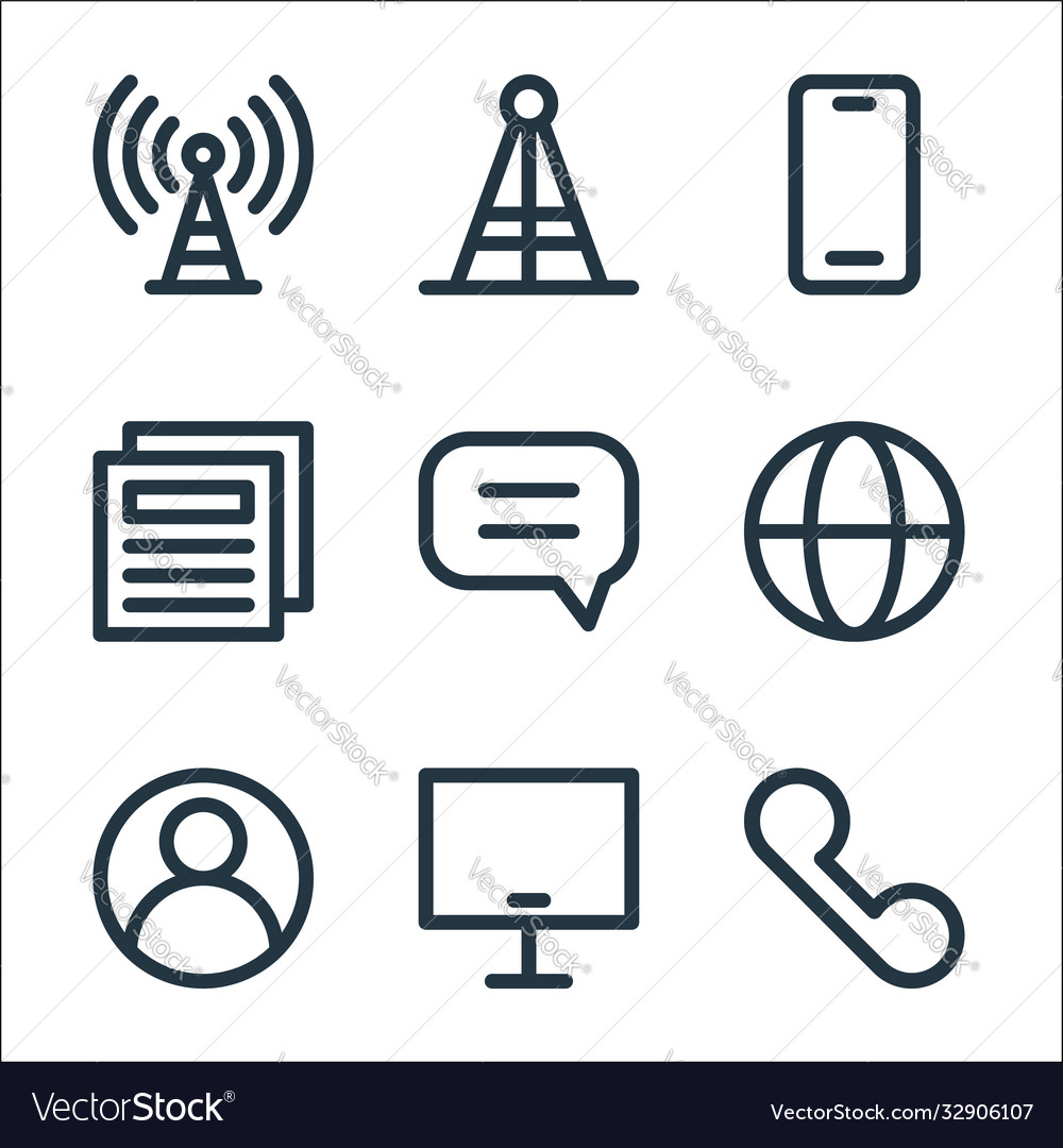 Communications line icons linear set quality