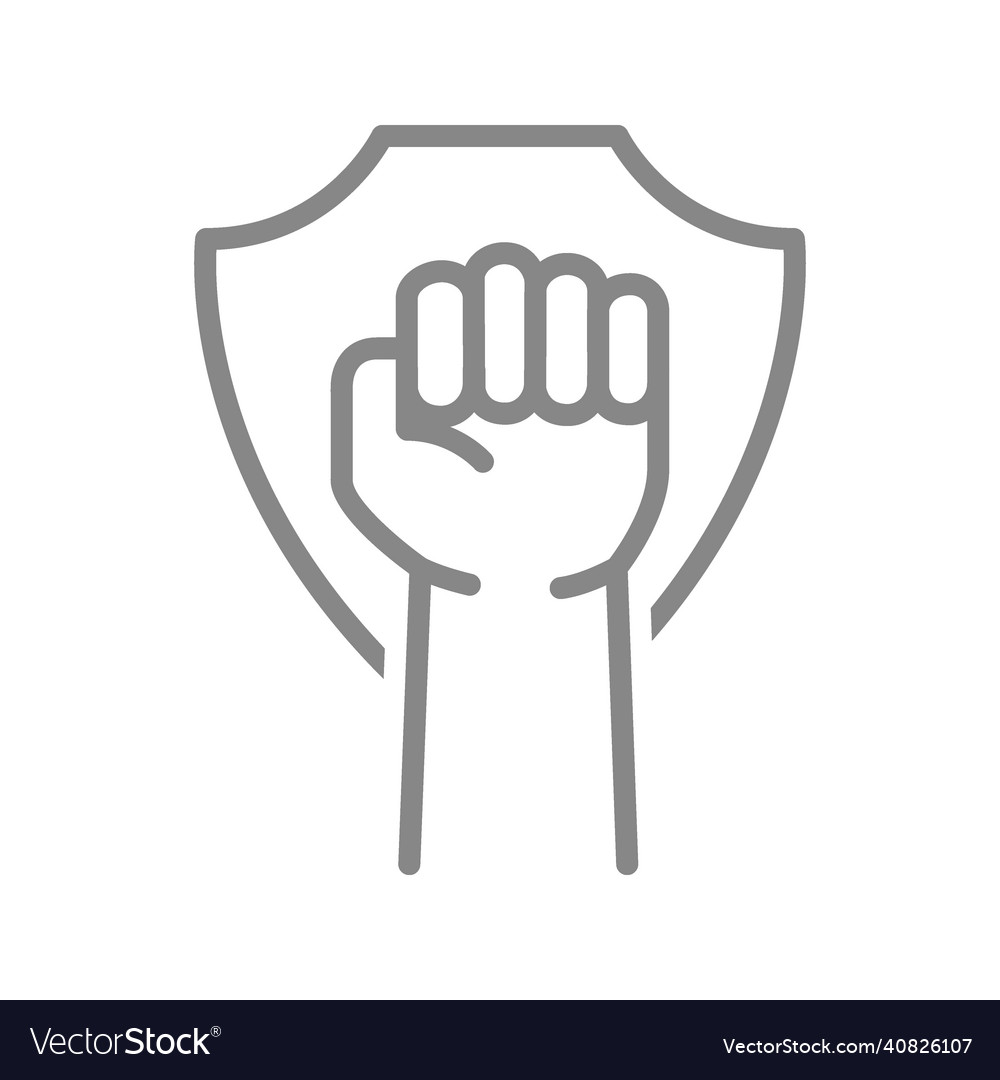 Fist with shield line icon hand up protesting