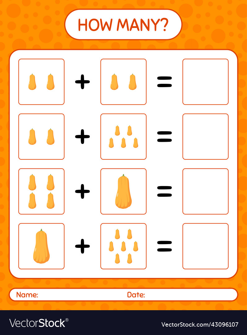 How many counting game with squash worksheet vector image How many counting game with squash worksheet
