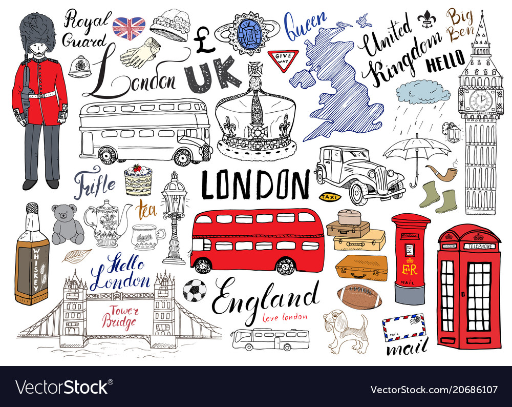 London city doodles elements collection hand Vector Image