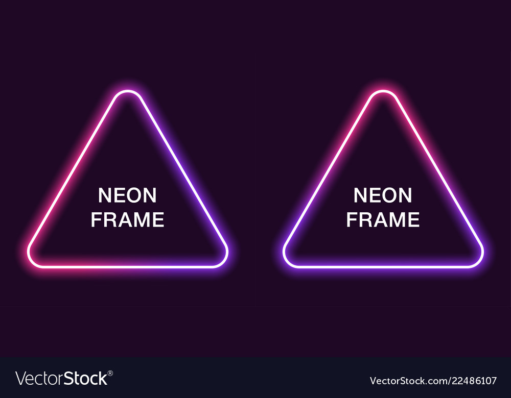 Neon frame in triangular shape template vector image Neon frame in triangular shape template