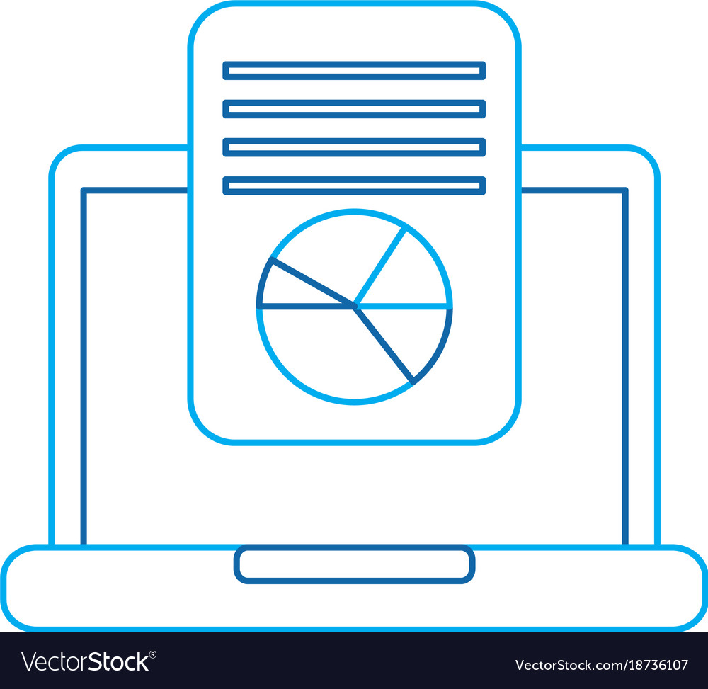 Pie graph chart on laptop screen icon image