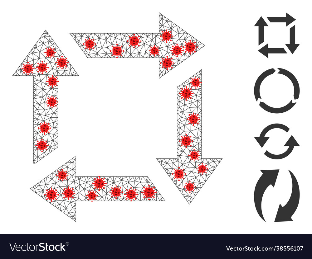 Polygonal network recycle icon with pathogen items
