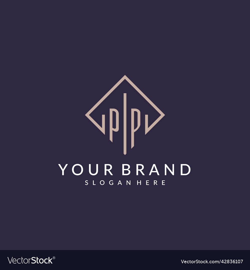 Pp initial monogram logo with rectangle style