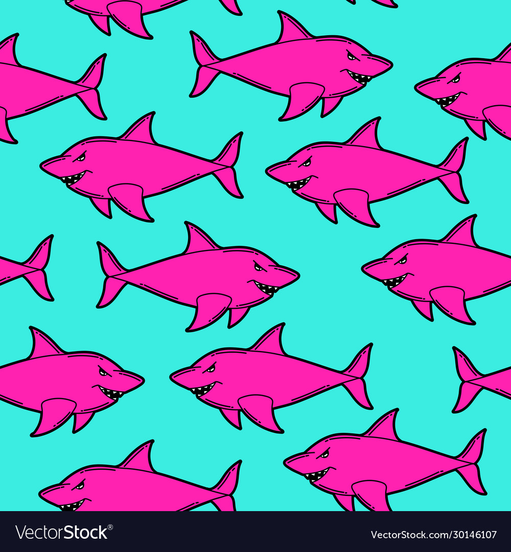 Seamless pattern with cartoon sharks urban