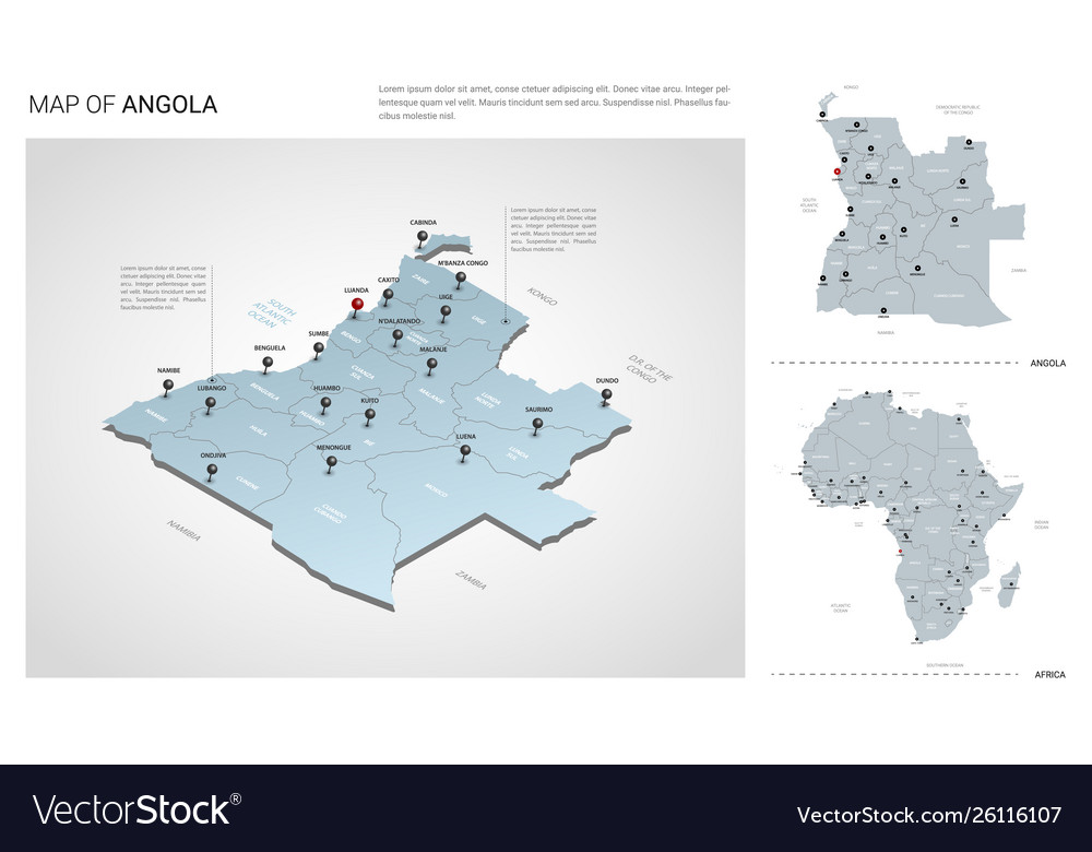 Set angola country isometric 3d map angola map Vector Image