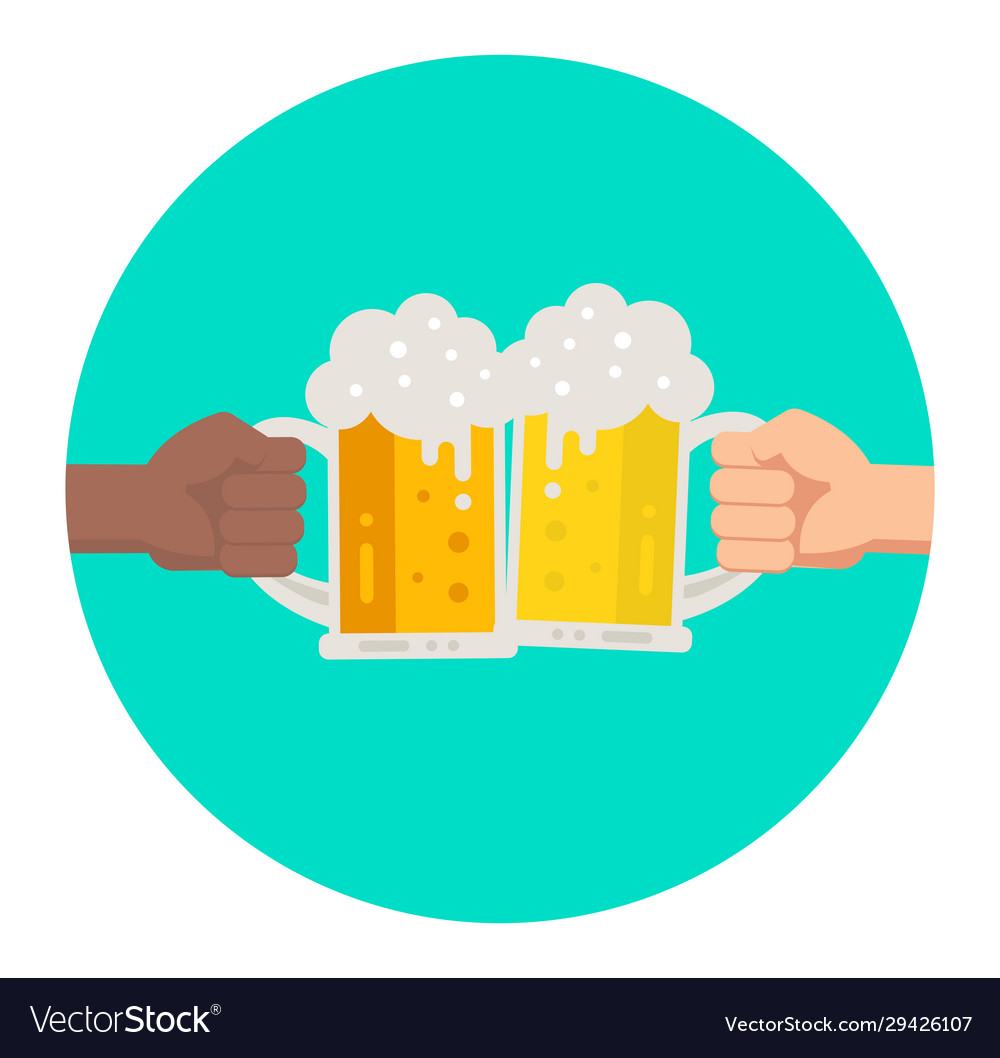 Two Hands Holding Beer Glasses With Foam Vector Image