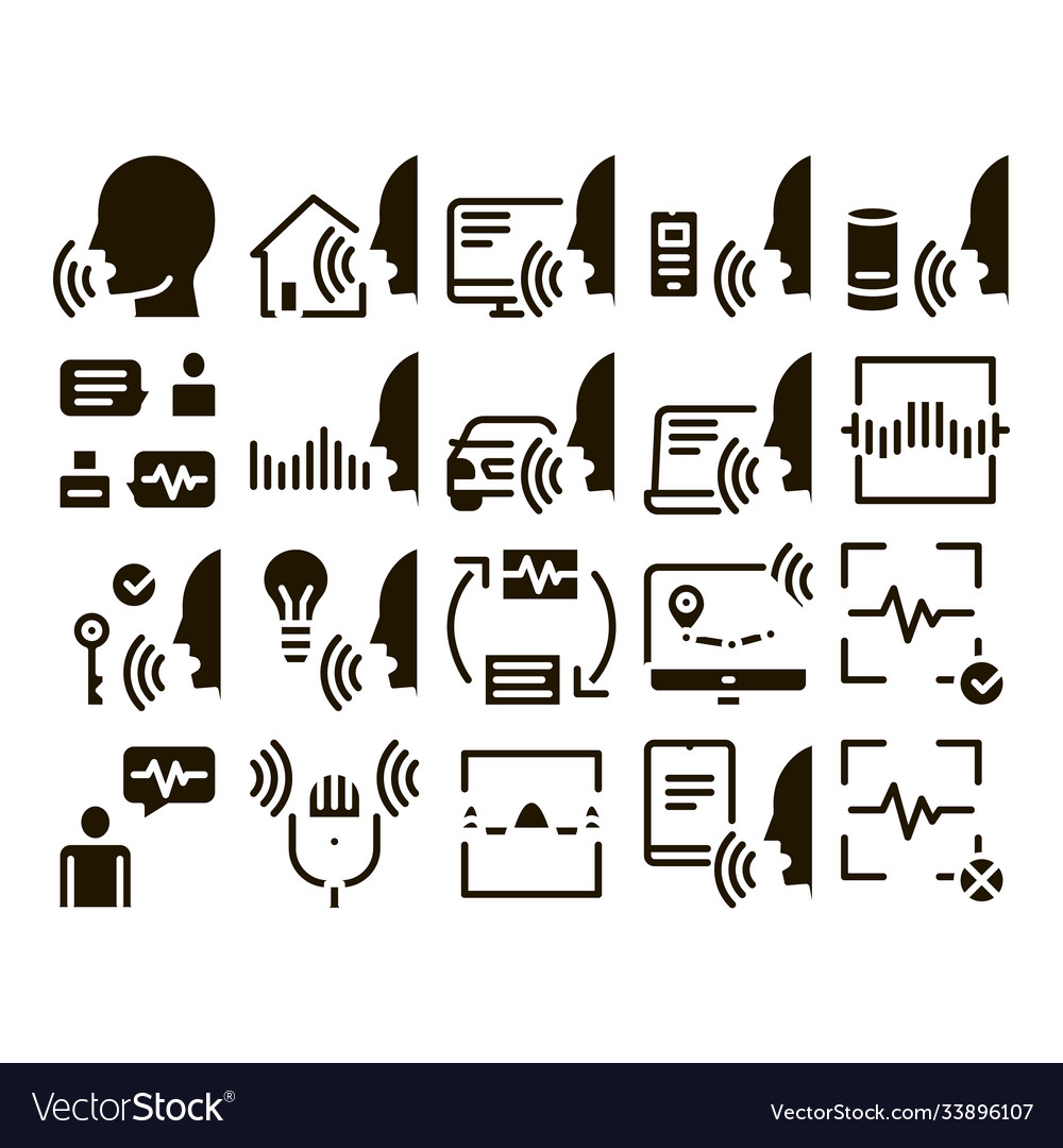 Voice control collection elements icons set vector image Voice control collection elements icons set