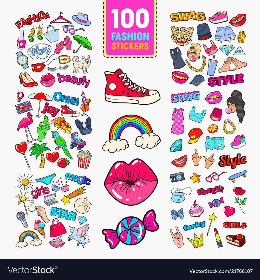 Fashion patch badges big set stickers pins Vector Image