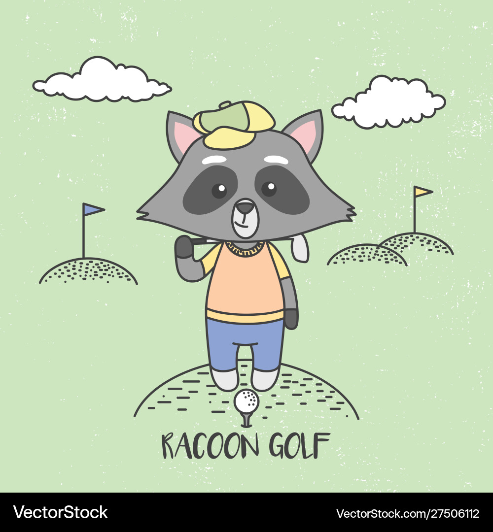 Cute raccoons playing golf ready for print Vector Image